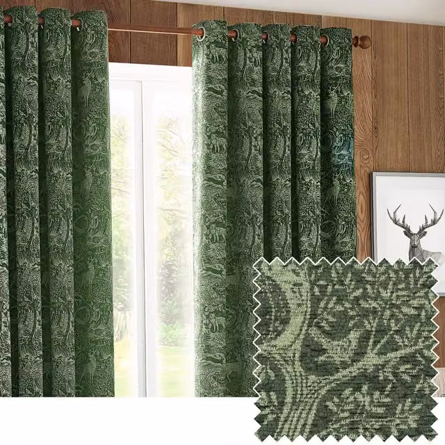 Make It A Home Set of 2 Winter Woods Chenille Eyelet Curtains in Green, Height: 229 cm
