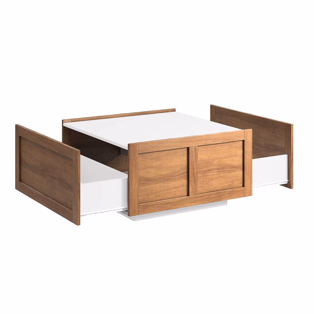 KEEPREAPER Stylish Square Coffee Table with 2 Storage Drawers in Brown – 2