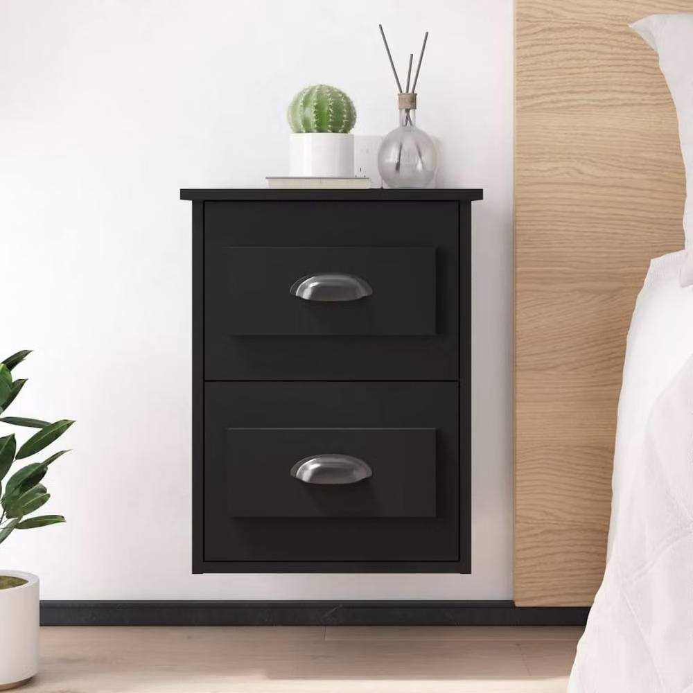 Berkfield Home Elegant Wall-mounted Bedside Cabinets, 2 Piece, Black, W/D/H: 41.5 x 36 x 53 cm – 2