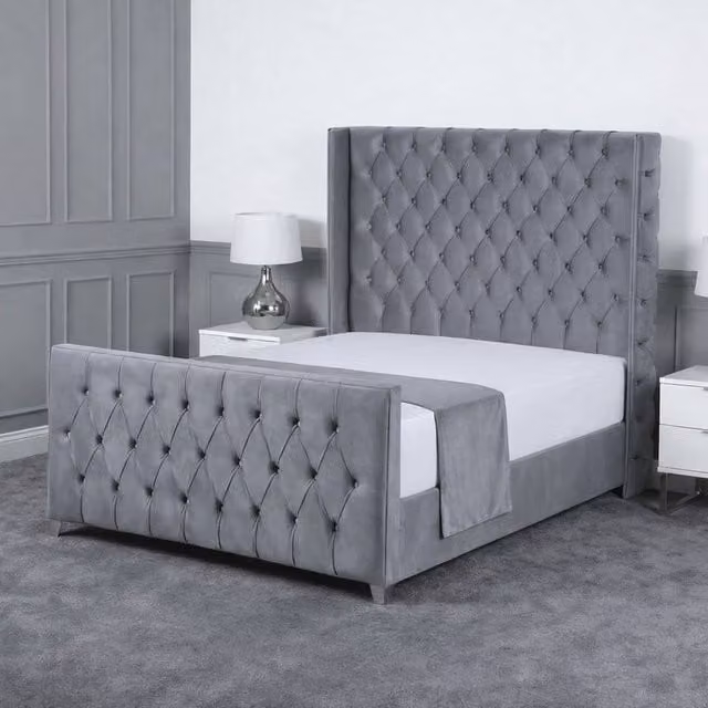 Living Comfort Bedz Seraphina Single Plush Velvet Upholstered Bed with Slatted Base in Grey, W/D/H: 90 x 190 cm