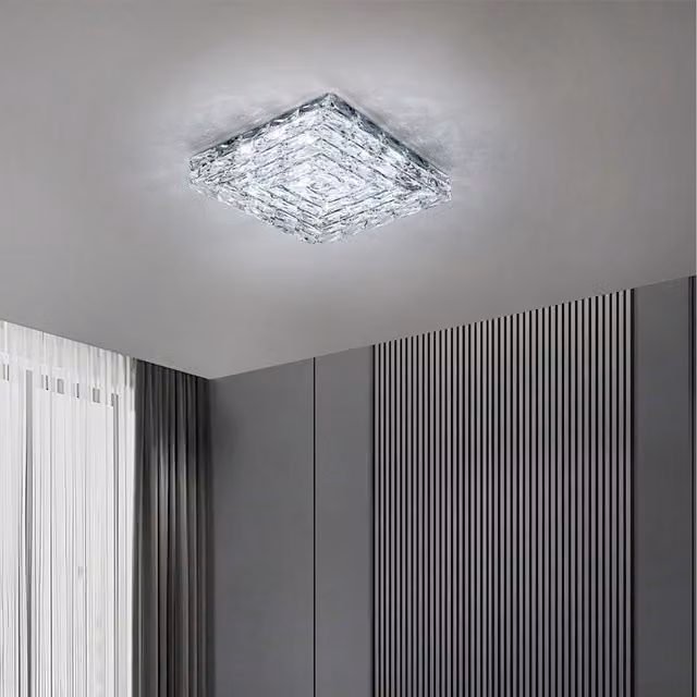 Komore Square Crystal Covered LED Ceiling Light in Silver and Transparent