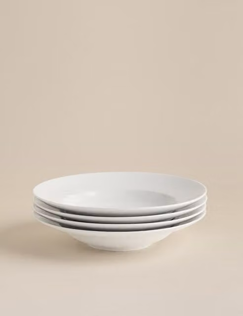 M&S Set of 4 Maxim White Porcelain Pasta Bowls