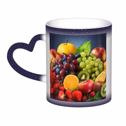Oudrspo Fruits Heat Sensitive Colour Changing Ceramic Coffee Mug, Red Floral Design, 12 oz