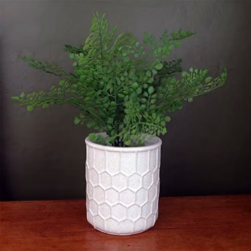 Botanik Leaf White Honeycomb Speckled Ceramic Planter, W/D/H: 13.4 x 13.4 x 17.0 cm – 2