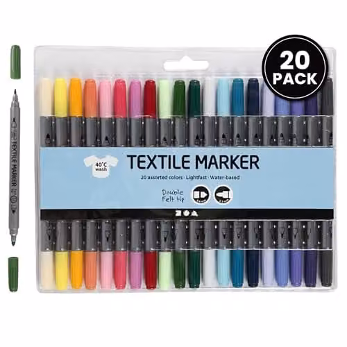 Creativ Permanent Fabric Markers, Pack of 20 Multicolour Water-Based Non-Toxic Textile Pens with Bullet Tips for DIY and Children's Art – 1