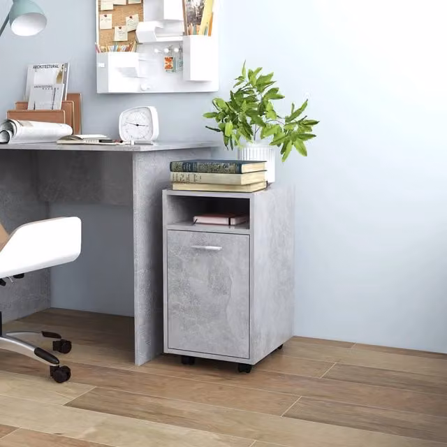 Berkfield Home Side Cabinet with Wheels in Concrete Grey, W/D/H: 33 x 38 x 60 cm – 1