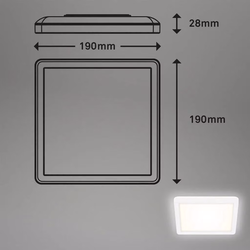 Briloner LED Ceiling Lamp with Background Lighting Effect, 12W, 1400 Lumens, 4000K, White, Square, W/D/H: 19 x 19 x 2.8 cm – 3