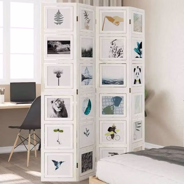 Berkfield Home 4 Panel White Solid Wood Paulownia Room Divider