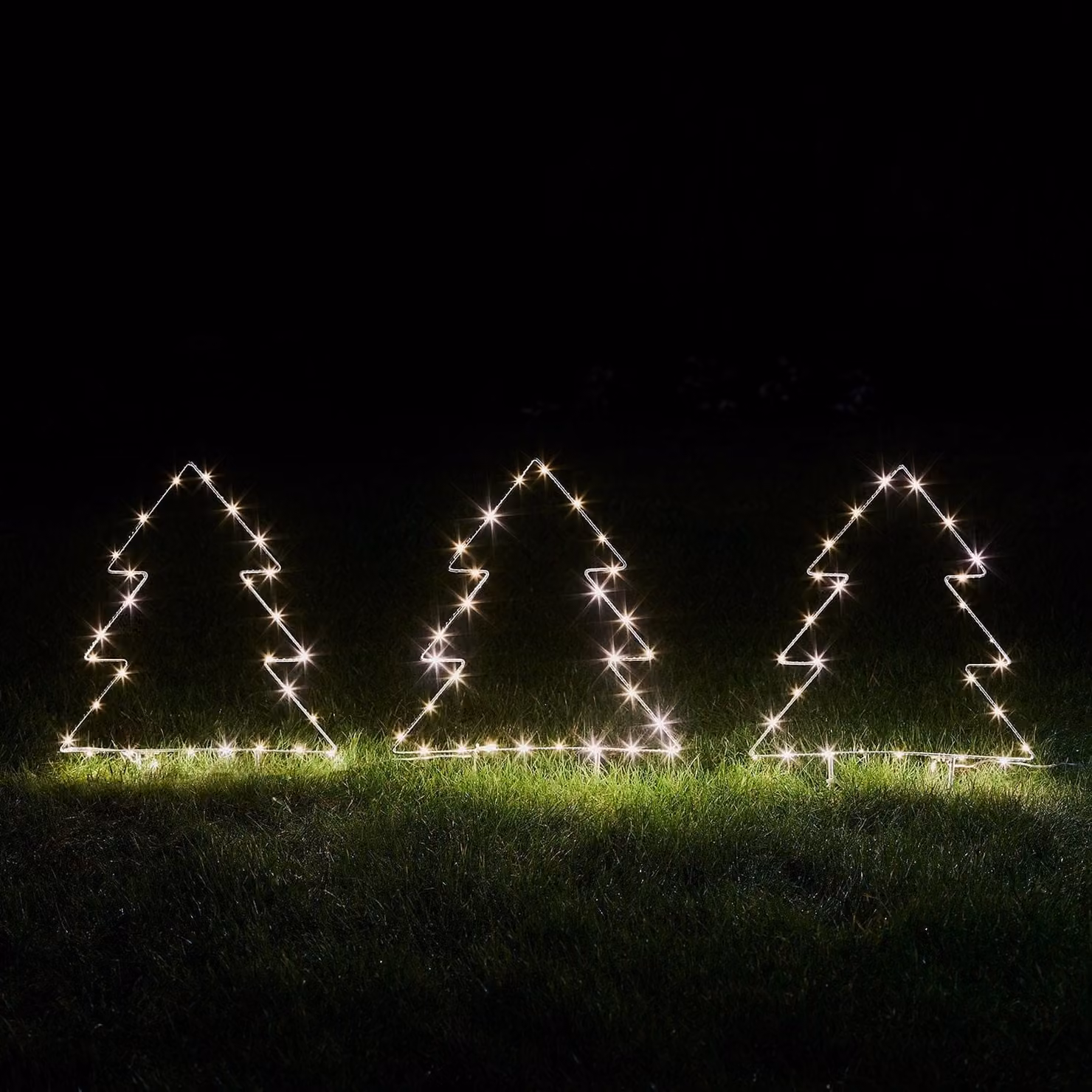 Set of 3 Warm White Christmas Tree Stake Lights with Timer and Metal Ground Spikes