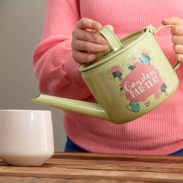 Boxer Gifts Garden Partea Floral Watering Can Teapot in Green Metal