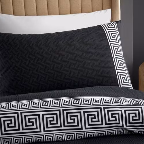 Catherine Lansfield Artemis Greek Key Reversible Duvet Cover and Pillowcase Set in Black and Grey – 2
