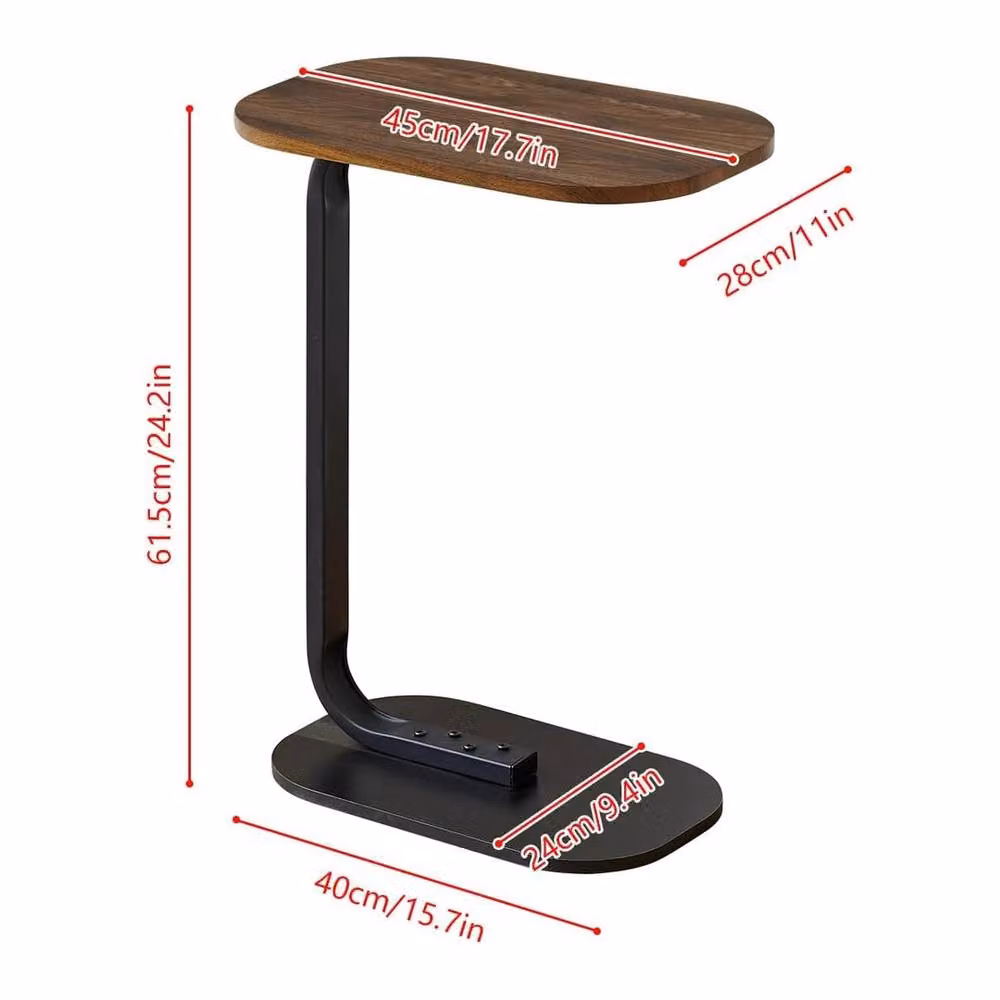 FORGEVIO Modern Oval C-Shaped Walnut Side Table with Sled Base – 2