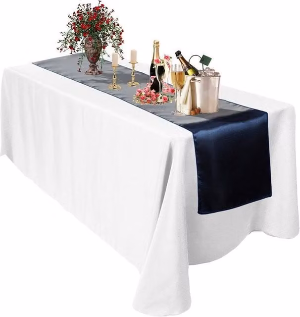 Neel Blue Satin Table Runner in Blue, W/H: 28 x 275 cm