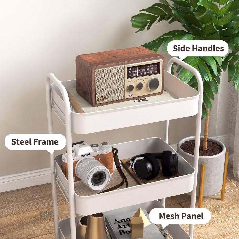 Wyld Haus Suka 3 Tier White Steel Storage Trolley W/D/H: 79.0 x 30.6 x 30.6 cm – 5