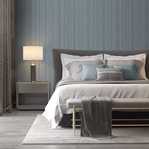 Muriva Venezia Stripe Texture Wallpaper, Blue and Gold Metallic Vinyl Woven Fabric Effect, M66501 – 2