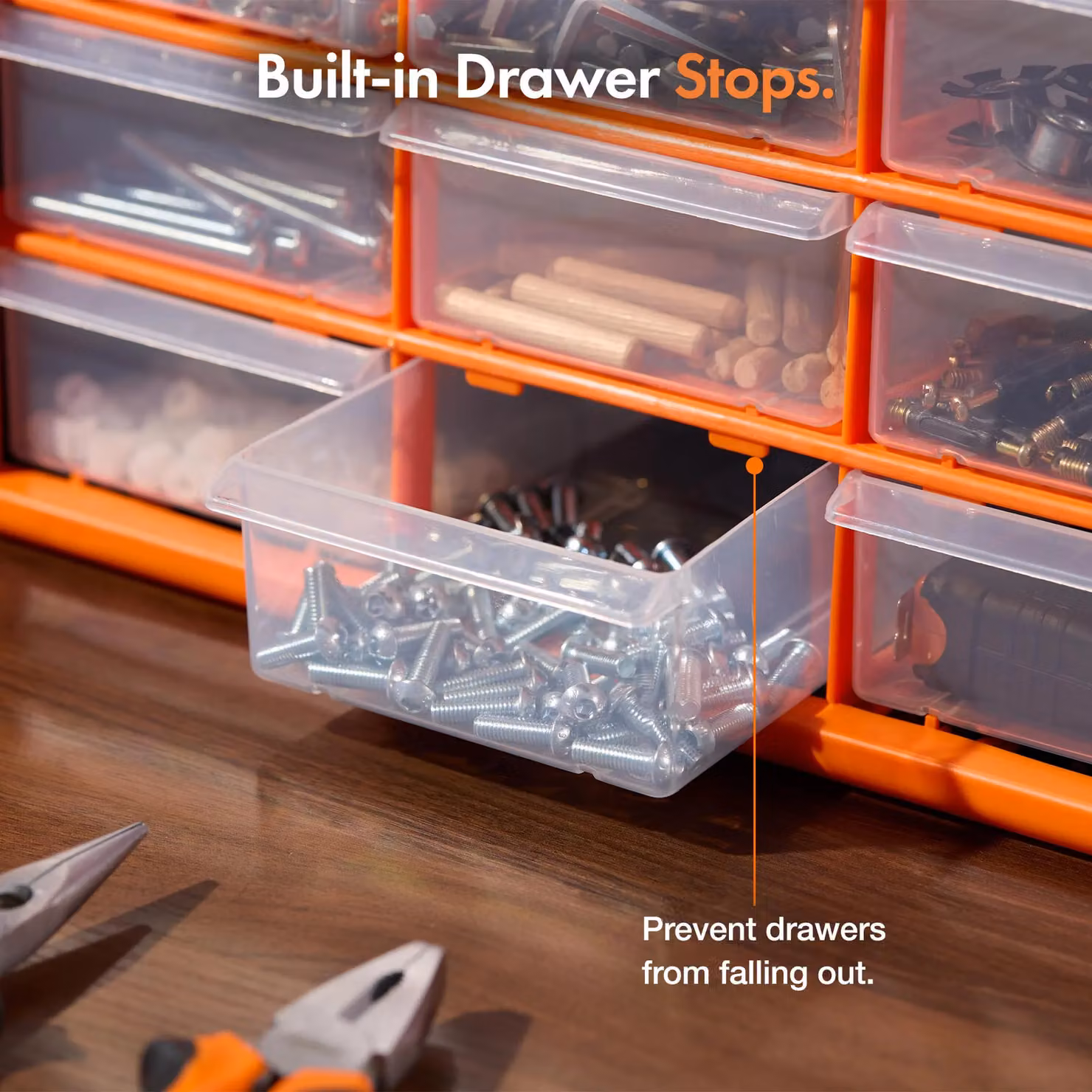 VonHaus 44 Drawer Multi Organiser for Small Parts in Orange and Transparent Plastic, Wall Mounted, W: 27.7 cm, D: 17.5 cm, H: 25.6 cm – 5