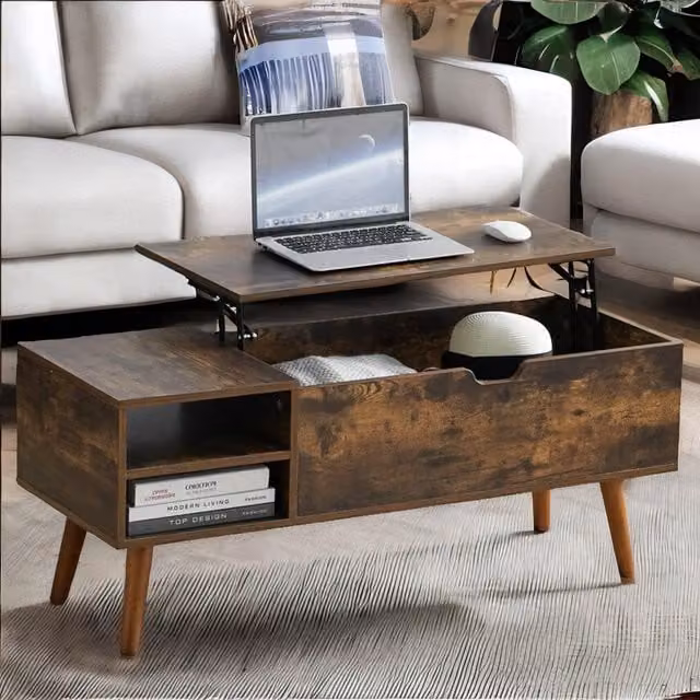 Rafaelo Mobilia Brown Wooden Lift Top Coffee Table with Hidden Storage