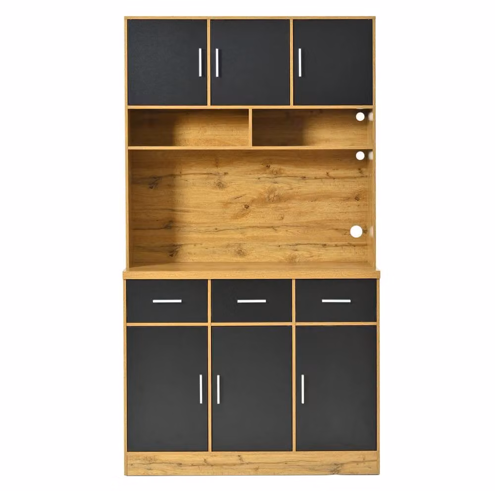 STILVORA Modern Tall Storage Cabinet in Black with Integrated Lighting and Internal Drawers – 3