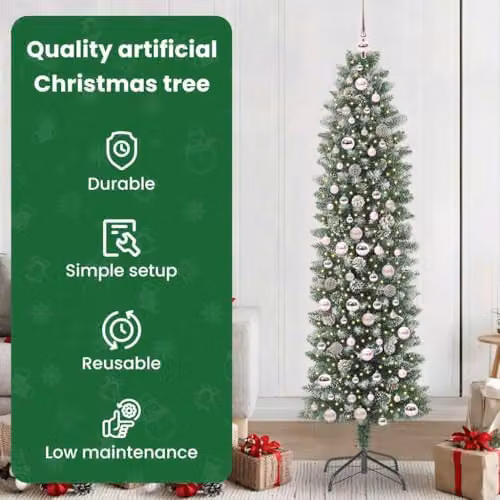 vidaXL Artificial Slim Christmas Tree in Green and White, Height: 210 cm – 4