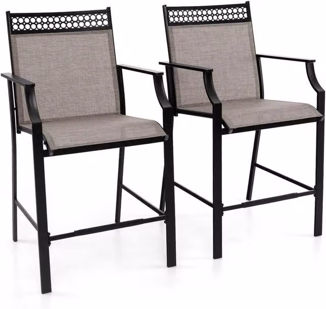 Havendro Set of 2 Modern Fabric and Metal Counter Height Bar Stools in Matt Black
