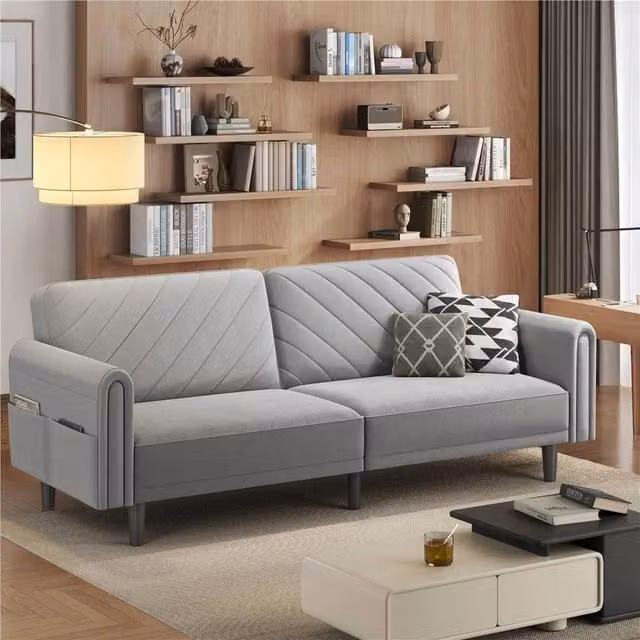 PAWNORA 3-Seater Click-Clack Sofa Bed in Light Grey Fabric – 1
