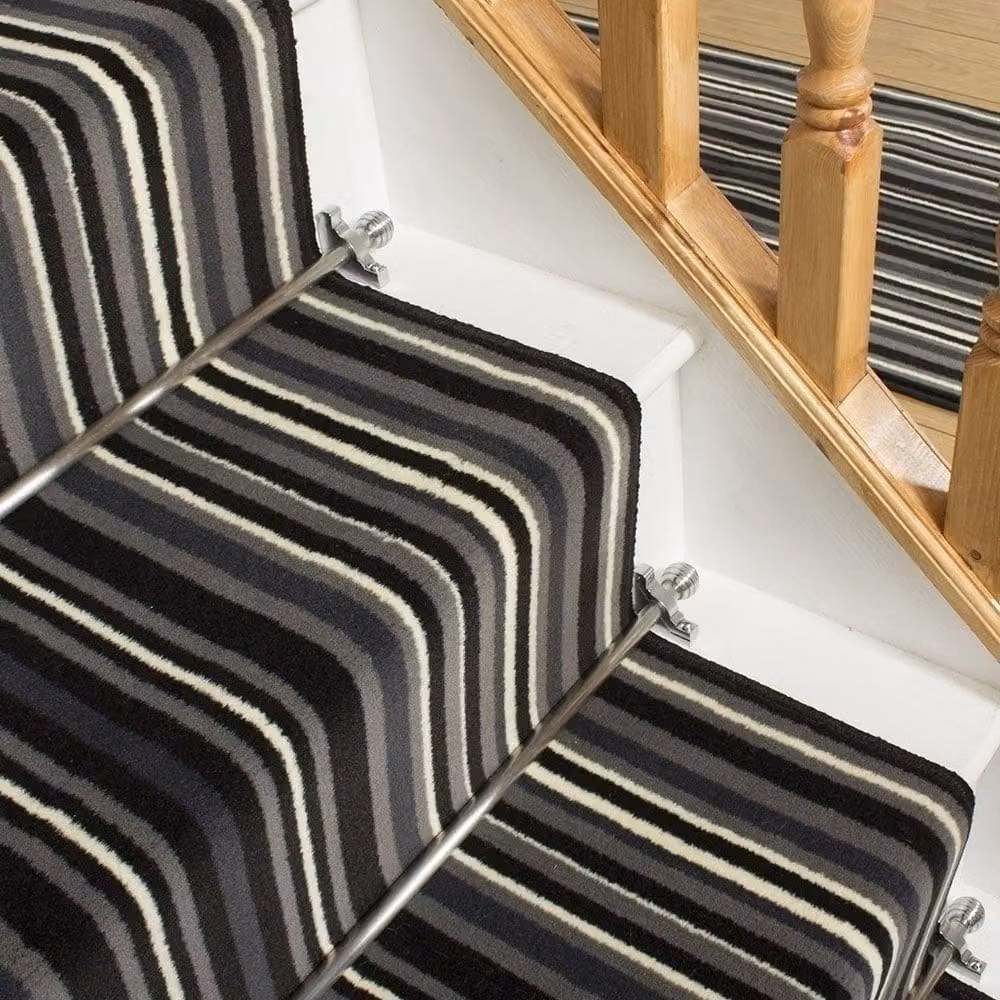 runrug Strike Stair Runner Carpet in Black, W: 70 cm, L: 630 cm – 3