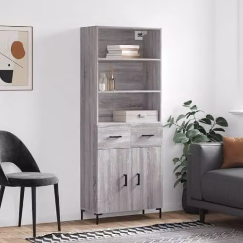 vidaXL Modern Grey Sonoma Highboard with Hinged Doors and Internal Shelves, W/D/H: 69.5 x 34 x 180 cm – 2