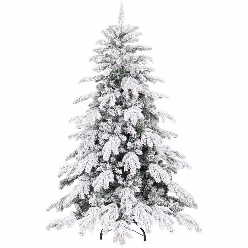 HOMCOM 4.7ft Snow Flocked Artificial Christmas Tree in Green and White – 2