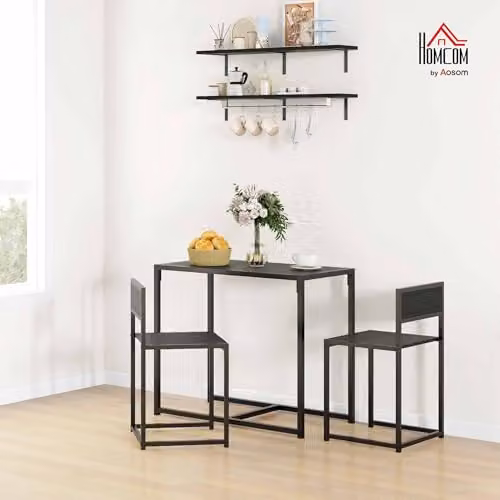 HOMCOM 3 Piece Industrial Dining Table and Chairs Set in Black and Brown – 2