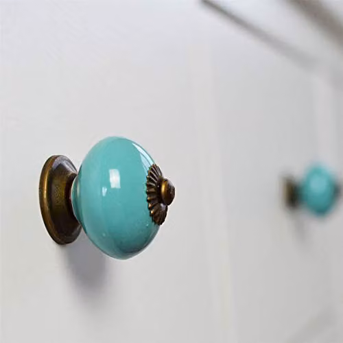Nicola Spring Ceramic Cupboard Drawer Knob in Turquoise, Pack of 12 – 3
