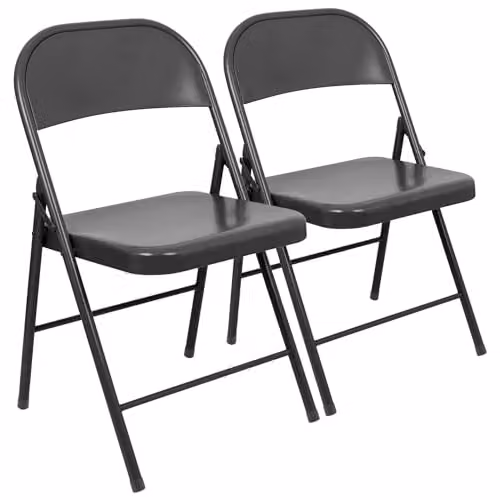 Harbour Housewares Matte Black Metal Folding Chairs, Pack of 2