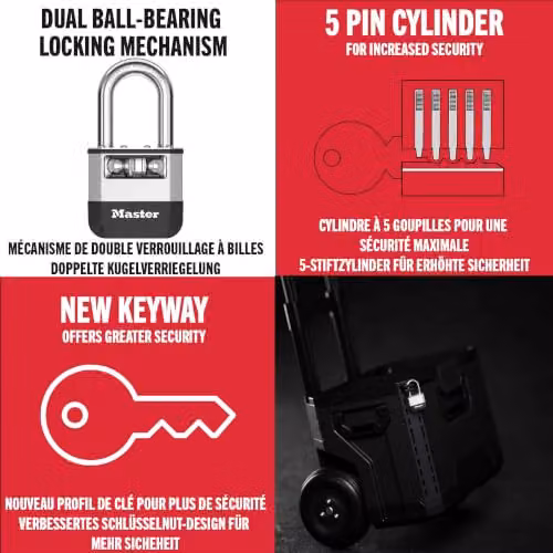 Master Lock Elite Laminated Padlock in Silver with 45mm Body and 64mm Shackle – 3