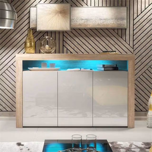 SPETLEK White Glossy Modern TV Stand Storage Cabinet and Cupboard