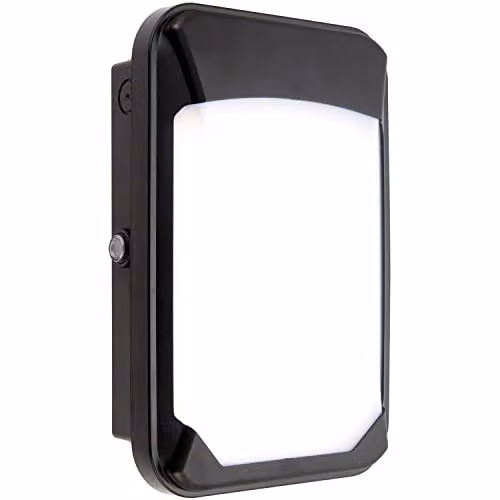 Loops Black Outdoor Commercial Bulkhead Wall Light with Cool White LED and Dusk Sensor, IP65 Rated – 1