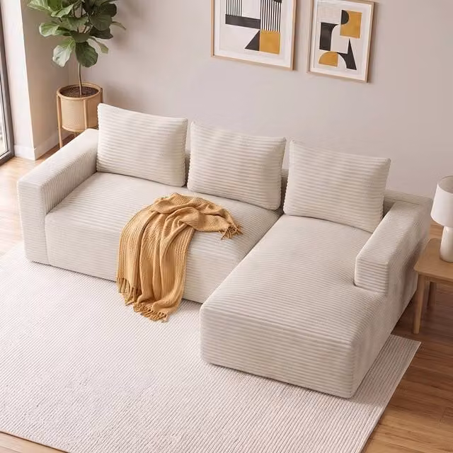 Gartistgo L-Shaped Corduroy Modular Sofa with Reversible Chaise in Beige