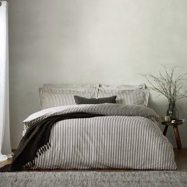 Make It A Home Hebden Melange Striped Cotton Duvet Cover Set, Black and Green, W: 180 cm x H: 200 cm