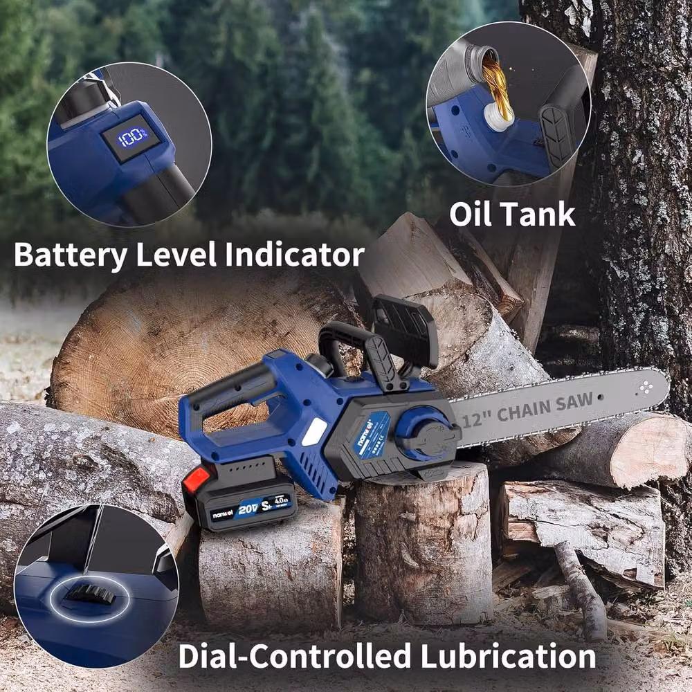 NANWEI 12 Inch Cordless Chainsaw with Automatic Lubrication and Rechargeable Battery in Blue and Multicolour – 5