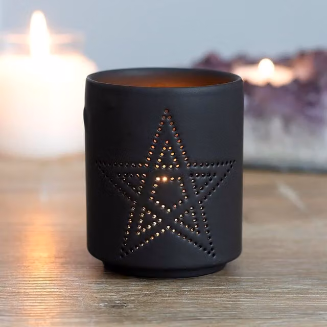 Something Different Black Ceramic Pentagram Tealight Holder with Star Cutout Design – 1