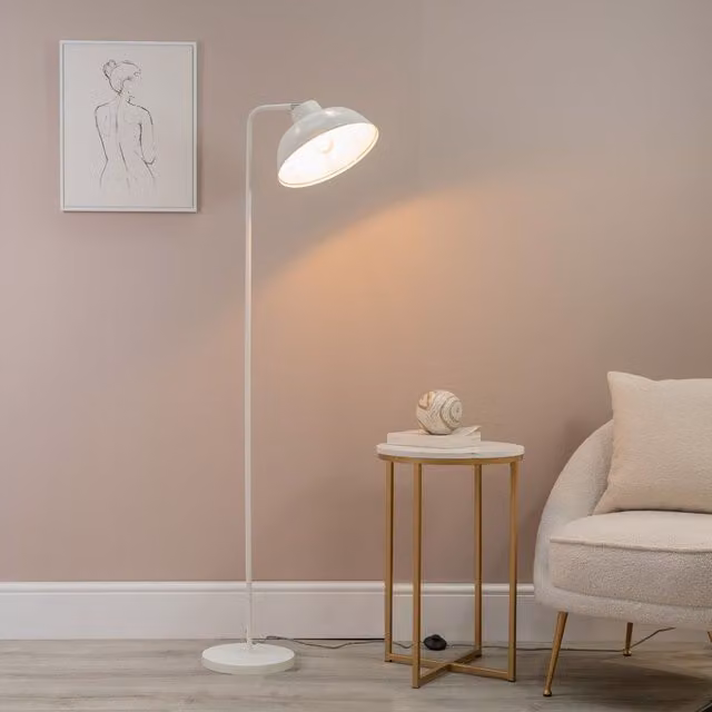 ValueLights Morris Retro White Metal Dome Freestanding Floor Lamp H 153 cm x W 44.5 cm x D 25 cm – 1