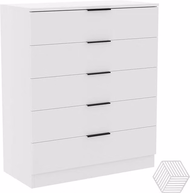 Ventryn White Glossy 5 Drawer Storage Chest of Drawers