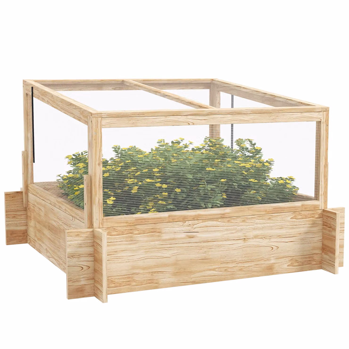 OUTSUNNY Wooden Outdoor Raised Garden Bed with Polycarbonate Cold Frame Greenhouse and Openable Top in Brown and Beige – 2