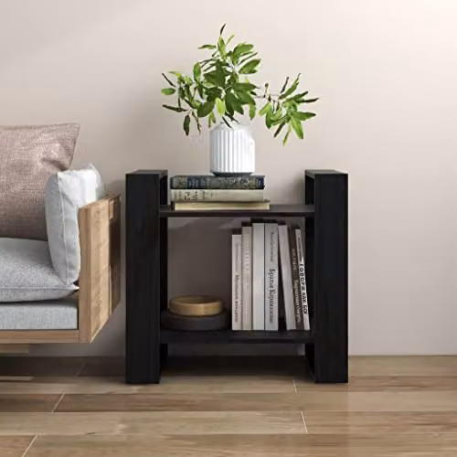 vidaXL Black Solid Wood Pine Book Cabinet and Room Divider W: 60 cm, D: 35 cm, H: 57 cm – 2