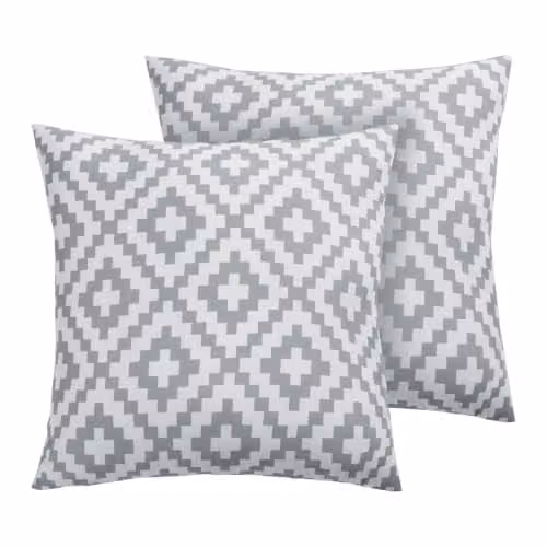OHS Set of 2 Mid Grey Geometric Water Resistant Outdoor Cushion Covers, W/D/H: 45 x 45 x 45 cm