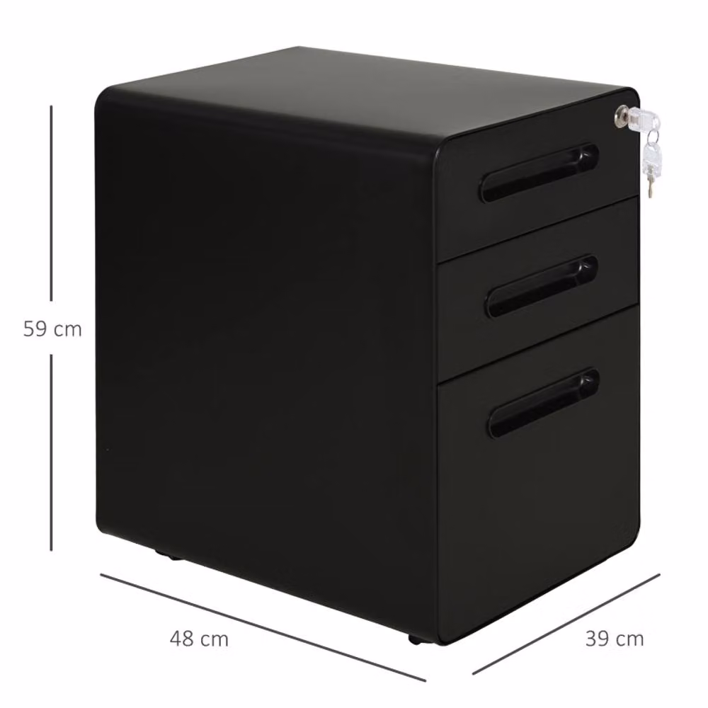 STILVORA 3 Drawer Metal File Cabinet with Lock and Castors in Matt Black – 2