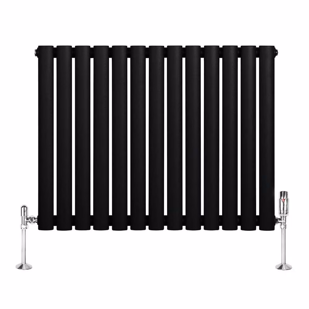Monstershop Oval Single Column Steel Radiator with Integrated Valves and Thermostat Head, Black, H: 78 cm x W: 6 cm x D: 7.8 cm – 2