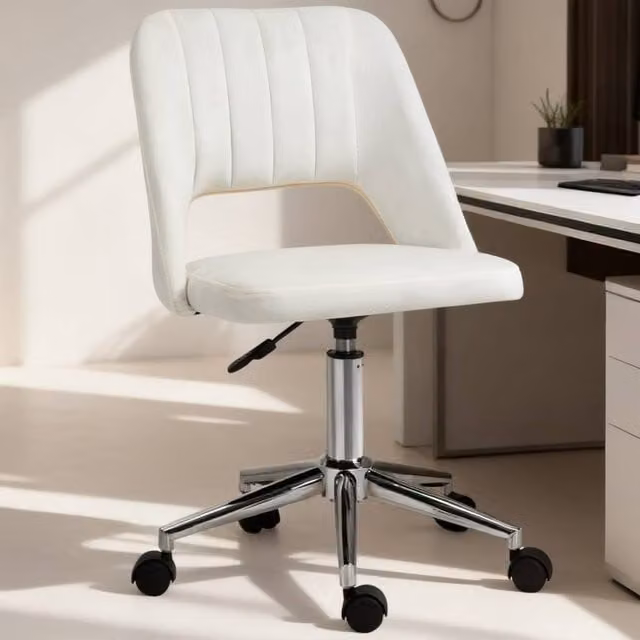 ERGOVEXA Armless Velvet Task Chair in White – 1
