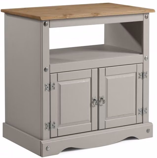Mercers Furniture Corona Grey Wax Straight TV Unit in Distressed Grey Pine and Metal, W/D/H: 86 x 43 x 85 cm