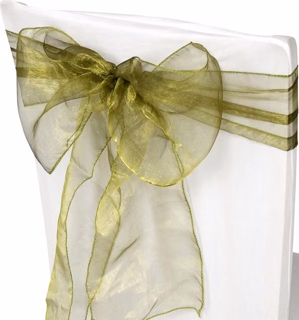 Neel Blue Set of 25 Organza Sashes in Dark Olive for Party Decoration, W: 17 cm, L: 280 cm