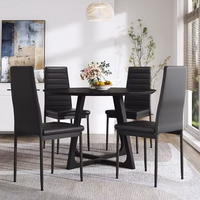 Komore Set of 4 Modern Black Faux Leather High-Back Armless Dining Chairs