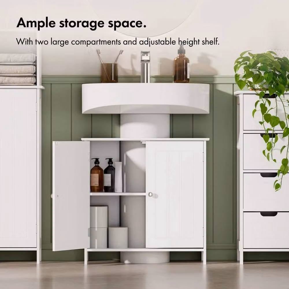 NESTLUNE Wall Mounted Under Sink Bathroom Cabinet in White with LED Lighting and Internal Shelves, W: 100 cm, D: 15 cm – 2
